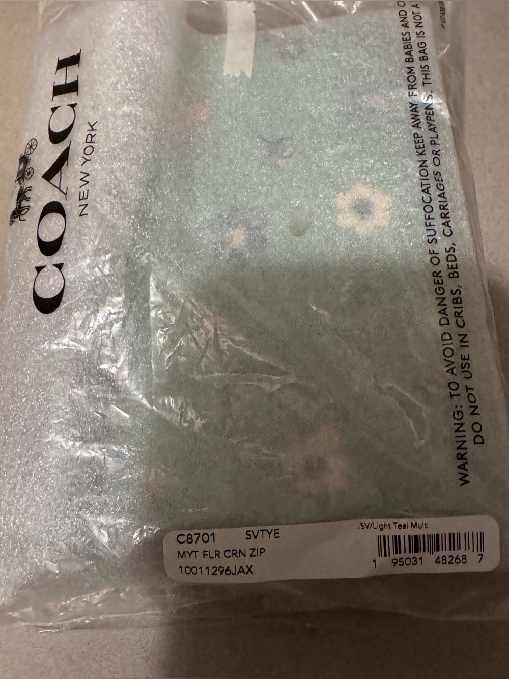 NWT Coach Corner Zip Wristlet Mystical Flower Print-Light Teal - Picture 8 of 8